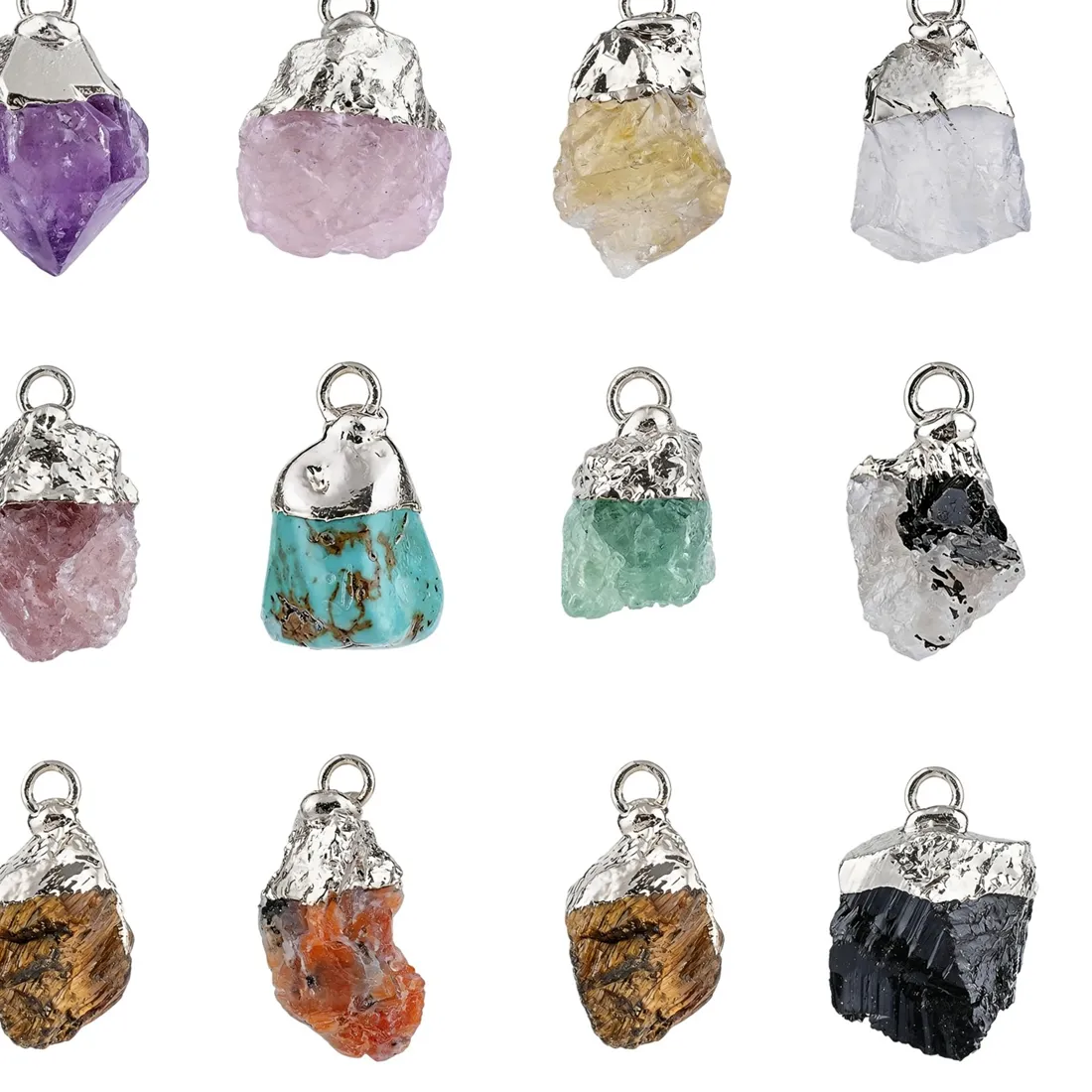 Authentic Ashmita 3PCS Natural Raw Crystal Gemstone Pendant Irregular Rough Stone Healing Quartz Charms Gold Cap for DIY Jewelry Making