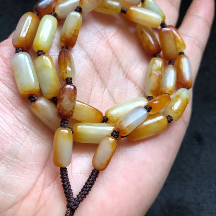 Authentic with Red Skin and Gold Sprinkles Hetian Necklace Qingbai Jade Rough Stone Lucky Charm Irregular Beads