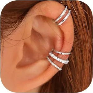 Authentic Attune to Harmony: 4 Pairs of Non-Piercing 14K Gold Plated Ear Cuffs for Women