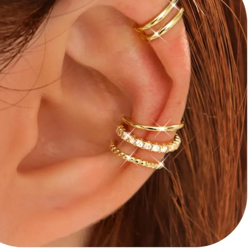 Authentic Radiant Celestial Circles - 14K Gold Plated Non-Piercing Ear Cuffs