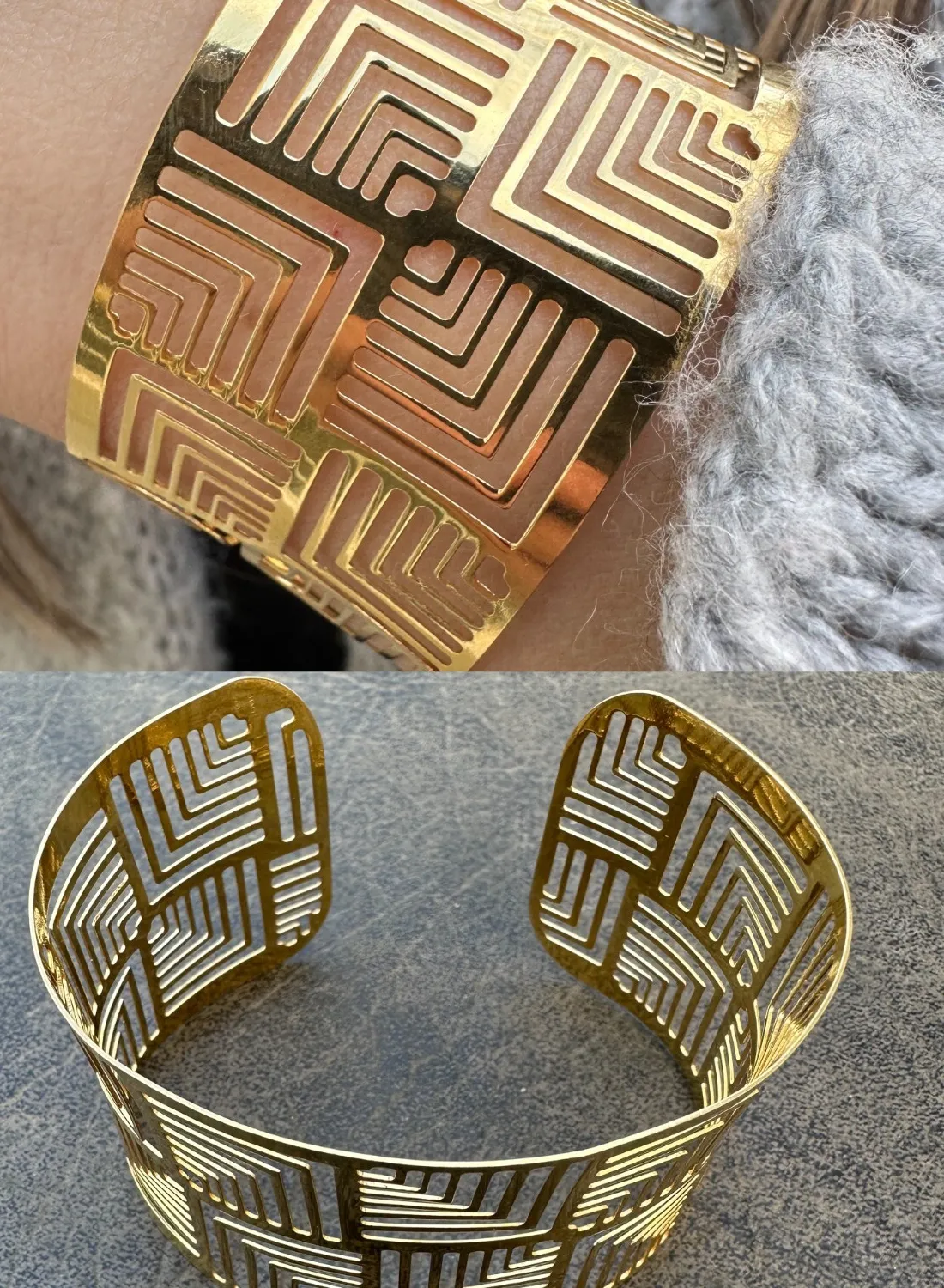 Authentic Sacred Guardianship - 14k Gold Plated 925 Silver Cuff Bangle