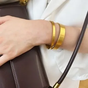 Authentic INS Woman 18K Gold Plated Brushed Bracelet Opening Bangle Cuff Wristband
