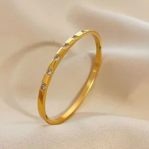 Authentic Woman 18K Gold Plated Square CZ Oval Cuff Bracelet Bangle