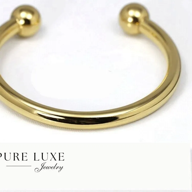 Authentic Men's Stainless Steel 7" Round Cuff Bracelet Gold plated Box