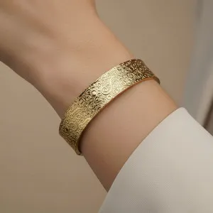 Authentic Textured Gold Plated Brass Cuff Bracelet – Adjustable Handmade Jewelry