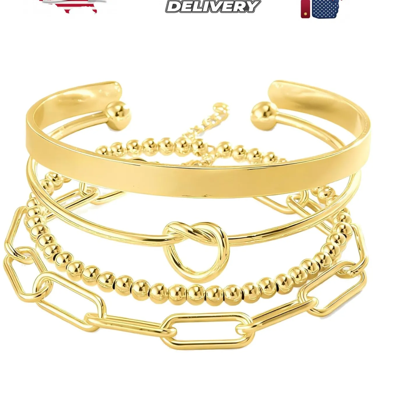 Authentic Gold Bangle Cuff Bracelets for Women Trendy Gold Plated Tennis Bracelet Stack...