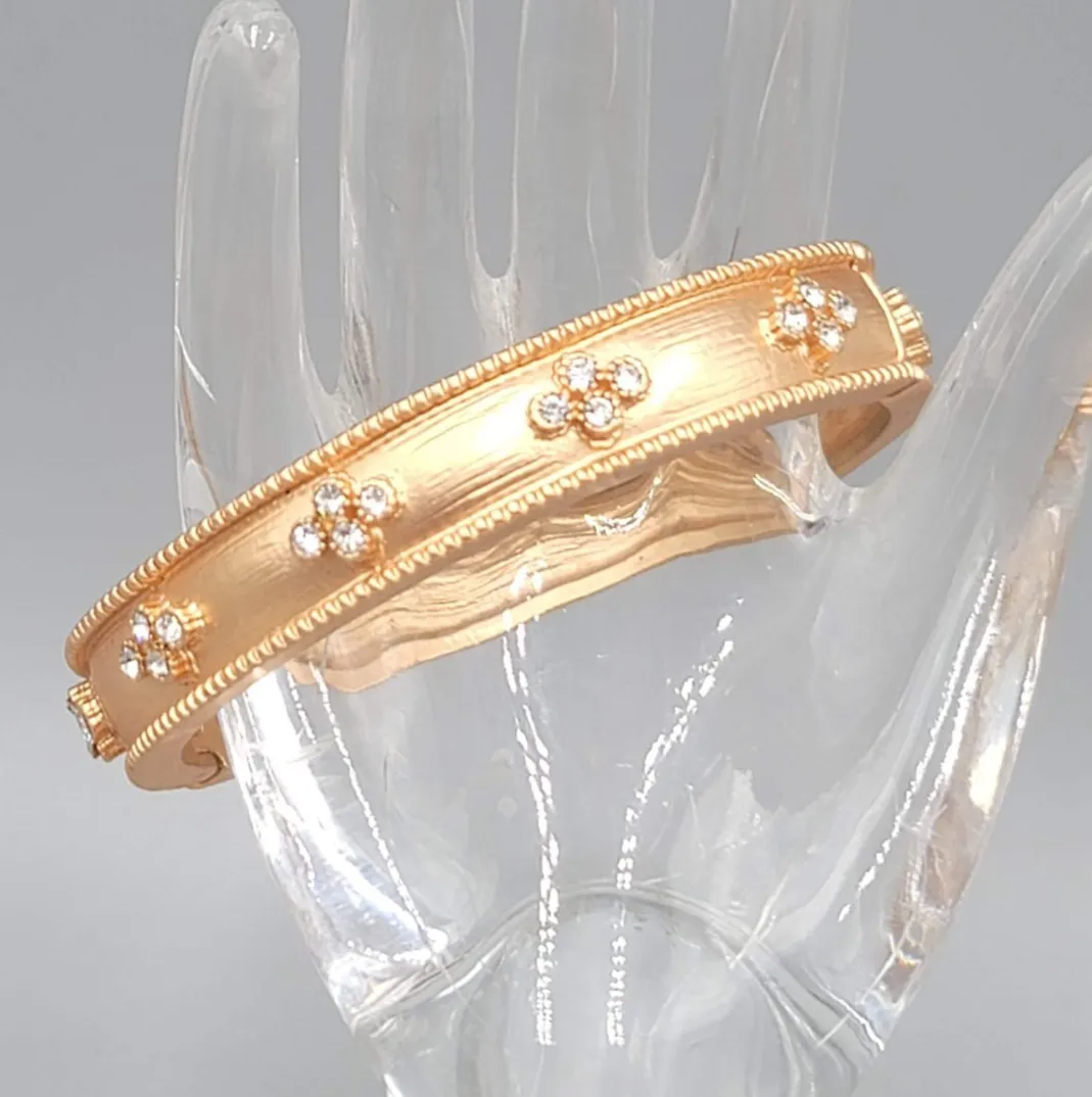 Authentic Brushed Gold Plated Hinged Cuff Bracelet Crystal Rhinestone 6.5"