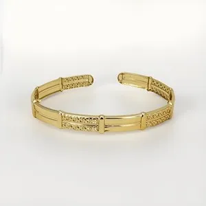 Authentic 14K Gold Plated Textured Cuff Bangle Bracelet | Adjustable Luxury Jewelry
