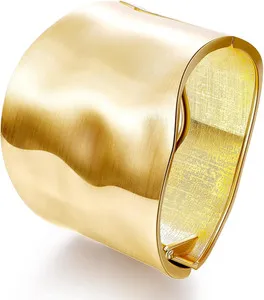 Authentic 18K Gold Plated Wide Chunky Cuff Bracelet Women Bangle Open Minimalist Trendy