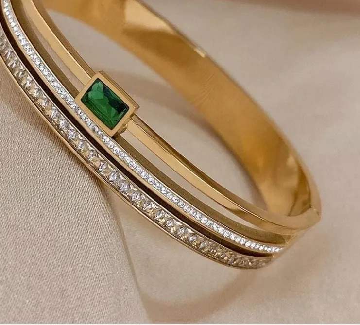 Authentic The Emerald Green Victory Cuff in Radiant 18k Gold Plate
