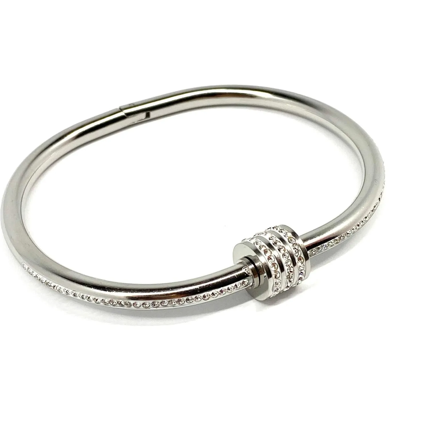 Authentic 18k Gold Plated Titanium Rhinestone Spinner Cuff Bangle Bracelet Stackable