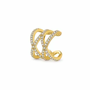 Authentic Celestial Crescent Orbit: Radiant Gold-Plated Ear Cuff