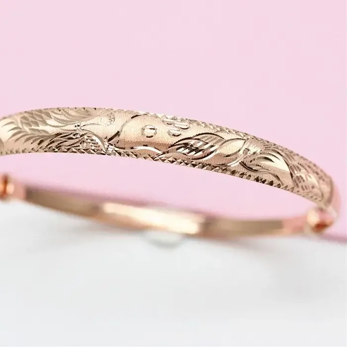Authentic 585 Purple Gold Push Pull bracelet for women Fashion Faceted Exquisite patterns Plated 14K Rose Gold charm bangles Jewelry