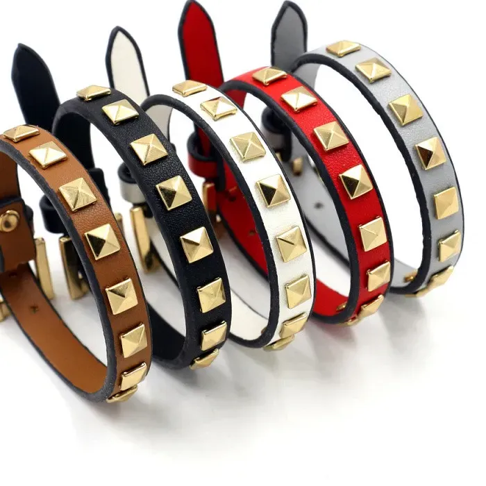 Authentic Kirykle 5 Color Charm Leather Bracelets for Women 2020 Fashion Gold Square Rivets Bracelet Party Jewelry Gift Jewelry for Women