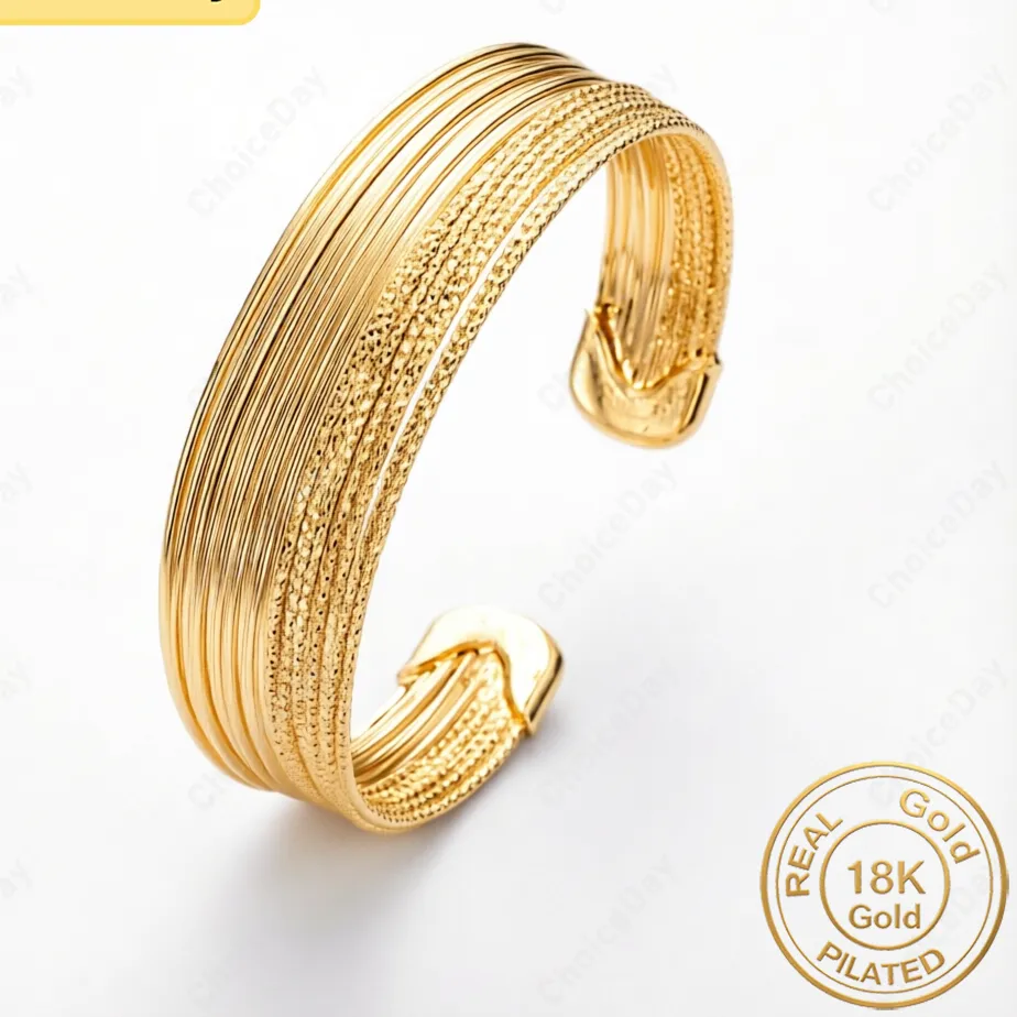 Authentic 18K Gold Plated Sparkling Multi-Wrap Open Bangle for Women - Charming and Stylish for Weddings and Parties