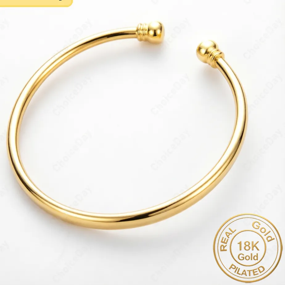Authentic 18K Gold Plated Simple Thin Bangle for Women, Charming and Stylish Wedding Party Open Bangle