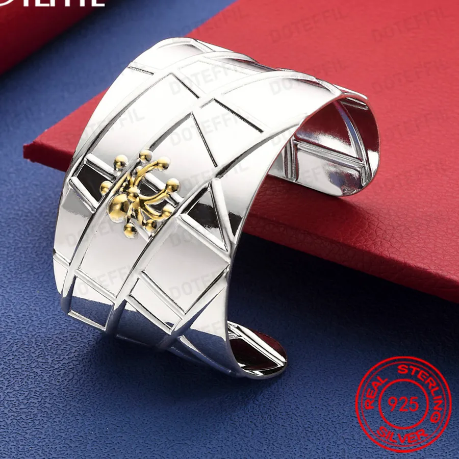 Authentic 925 Sterling Silver 40mm Gold Spider Bangle Bracelet For Man Woman Wedding Engagement Fashion Charm Party Jewelry