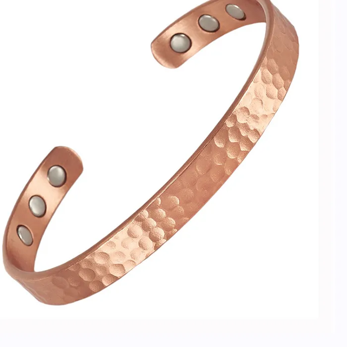 Authentic Magnetic Pure Copper Bracelets for Women Men Vintage Rose Gold Cuff Bangle Charms Health Energy Bracelet with Gauss Magnets