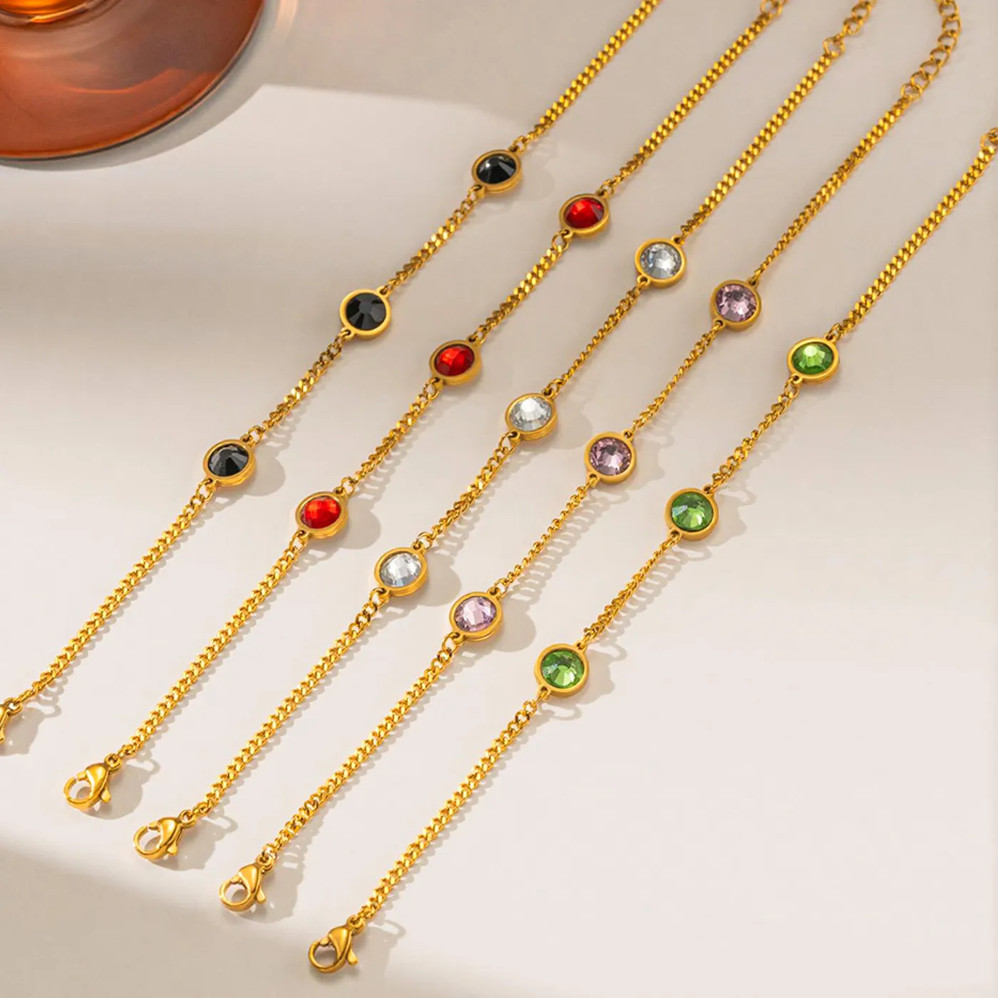 Authentic New Chic Colored Round Zircon Cuff Bracelet For Women Fashion 18K Gold Plated Stainless Steel Waterproof Charms Jewelry