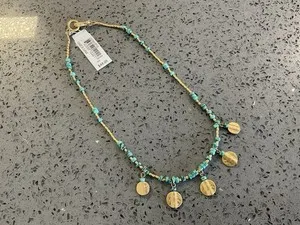 Authentic RALPH LAUREN FAUX TURQUOISE Necklace Gold plated Beads Toggle Clasp