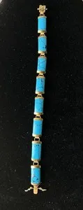 Authentic Vintage Turquoise and Gold -Plated Bracelet Filigree Box Clasp