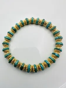 Authentic gold plated turquoise beaded bracelet Stretchy