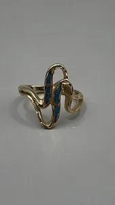 Authentic Southwestern Womens 6 Ring Gold Plated Inlaid Turquoise Chips