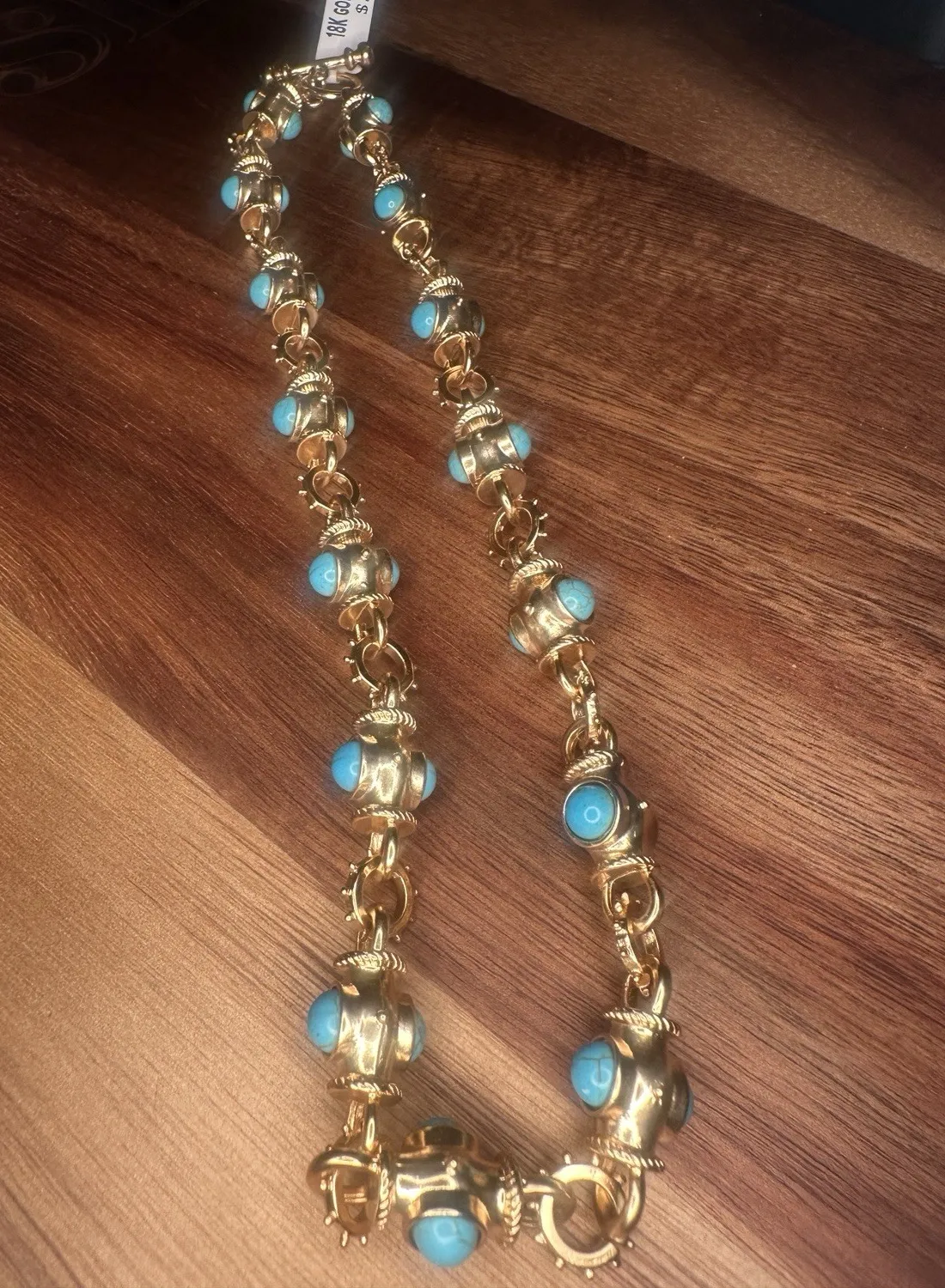 Authentic Turquoise Glass Bead 18k Gold Plated Necklace Retail $320