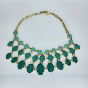 Authentic Amrita Singh Enamel Orange / Turquoise Gold Plated Bib Statement Necklace