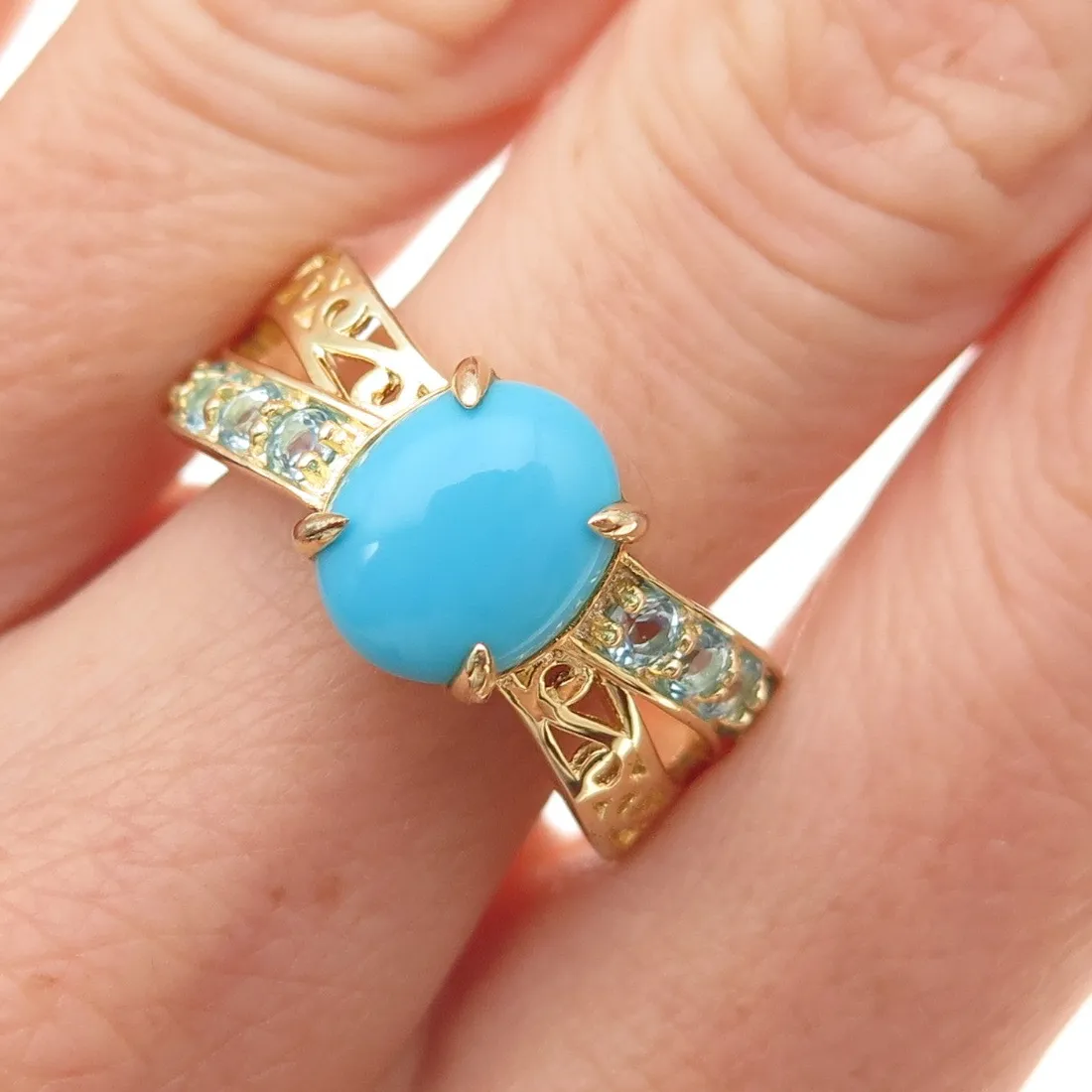 Authentic Ring of the Azure Dream - Gold-Plated Sleeping Beauty Turquoise and Blue Topaz