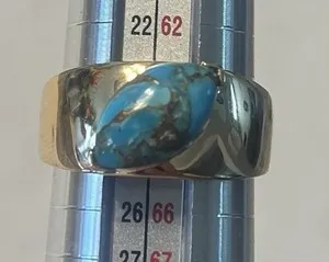 Authentic MCGI Sterling Silver 925 Turquoise Solitaire Ring Gold Plated Size 10.75