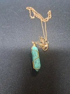 Authentic Turquoise Crystal Necklace Gold Plated Chain