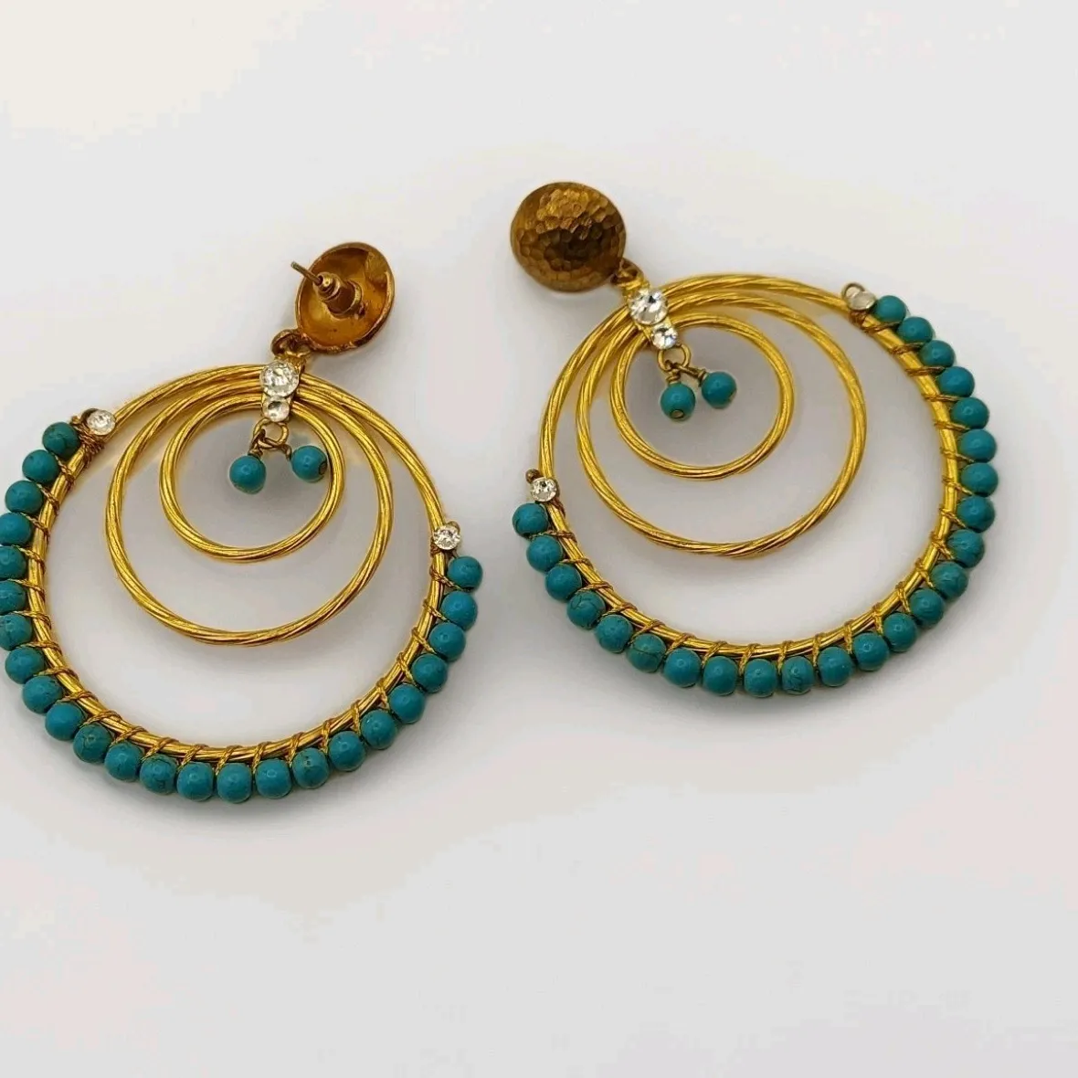 Authentic Mystic Turquoise Dangles: Handcrafted Gold Plated Earrings for Sacred Protection