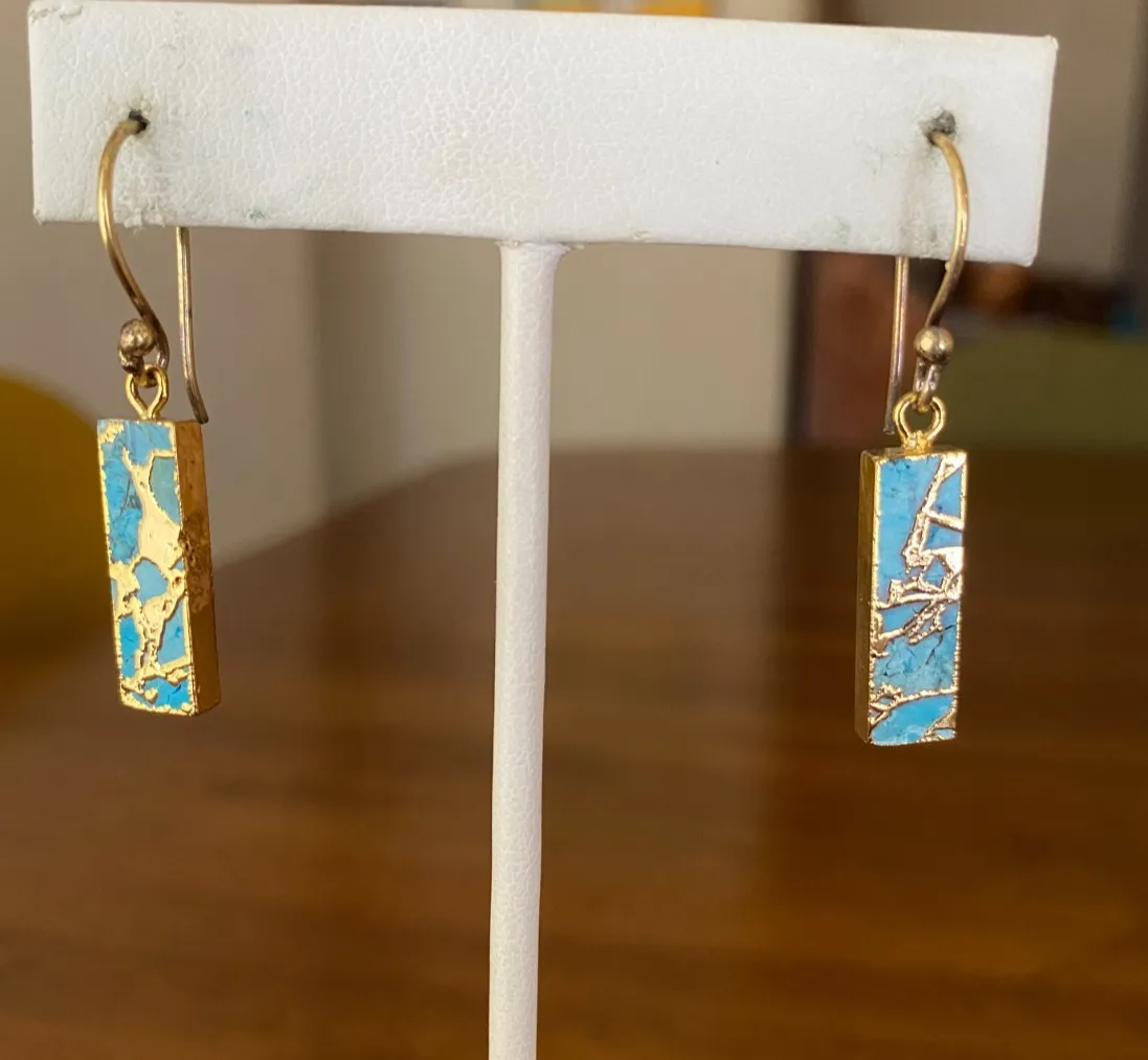 Authentic Saachi 18K Gold Plated Mojave Turquoise Bar Earrings