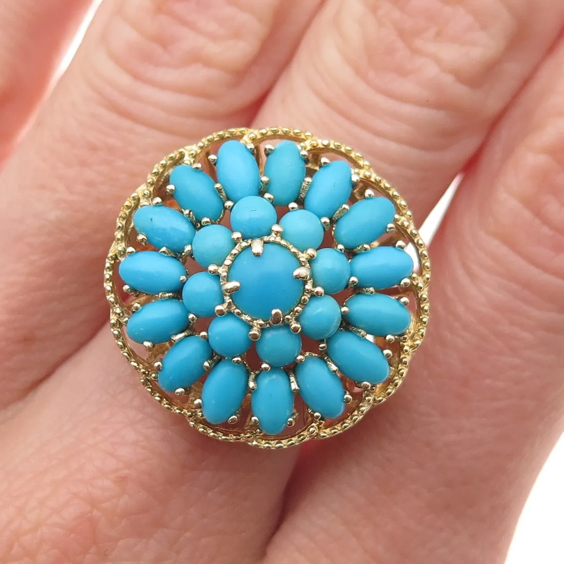 Authentic Celestial Blossom Turquoise and Gold-Gilded Talisman Ring Size 9.25