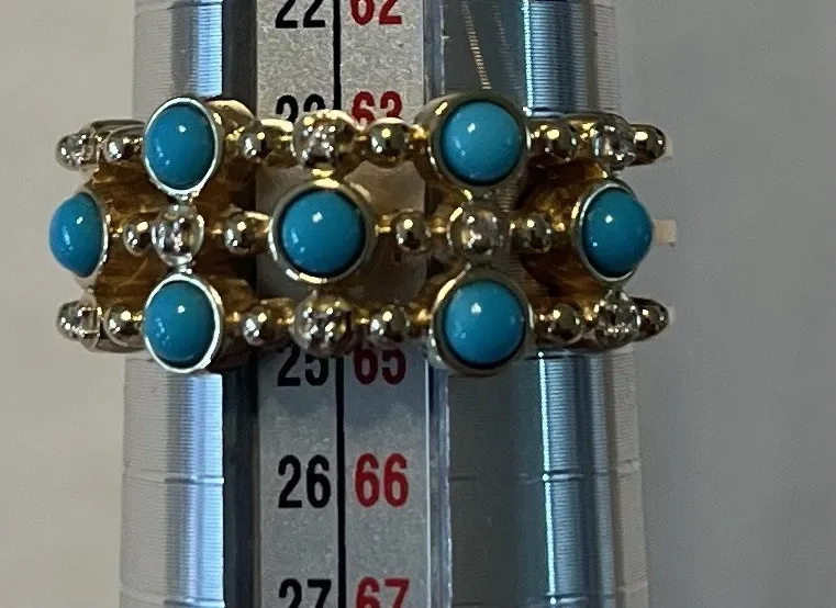 Authentic MCGI Sterling Silver 925 Sleeping Beauty Turquoise & Zircon Gold Plated Ring 11