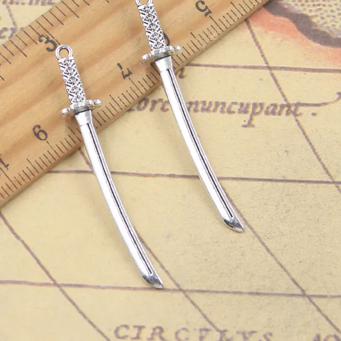 Authentic 20pcs Charms Katana Knife 49x8mm Antique Silver Color Pendants Making DIY Handmade Tibetan Finding Jewelry