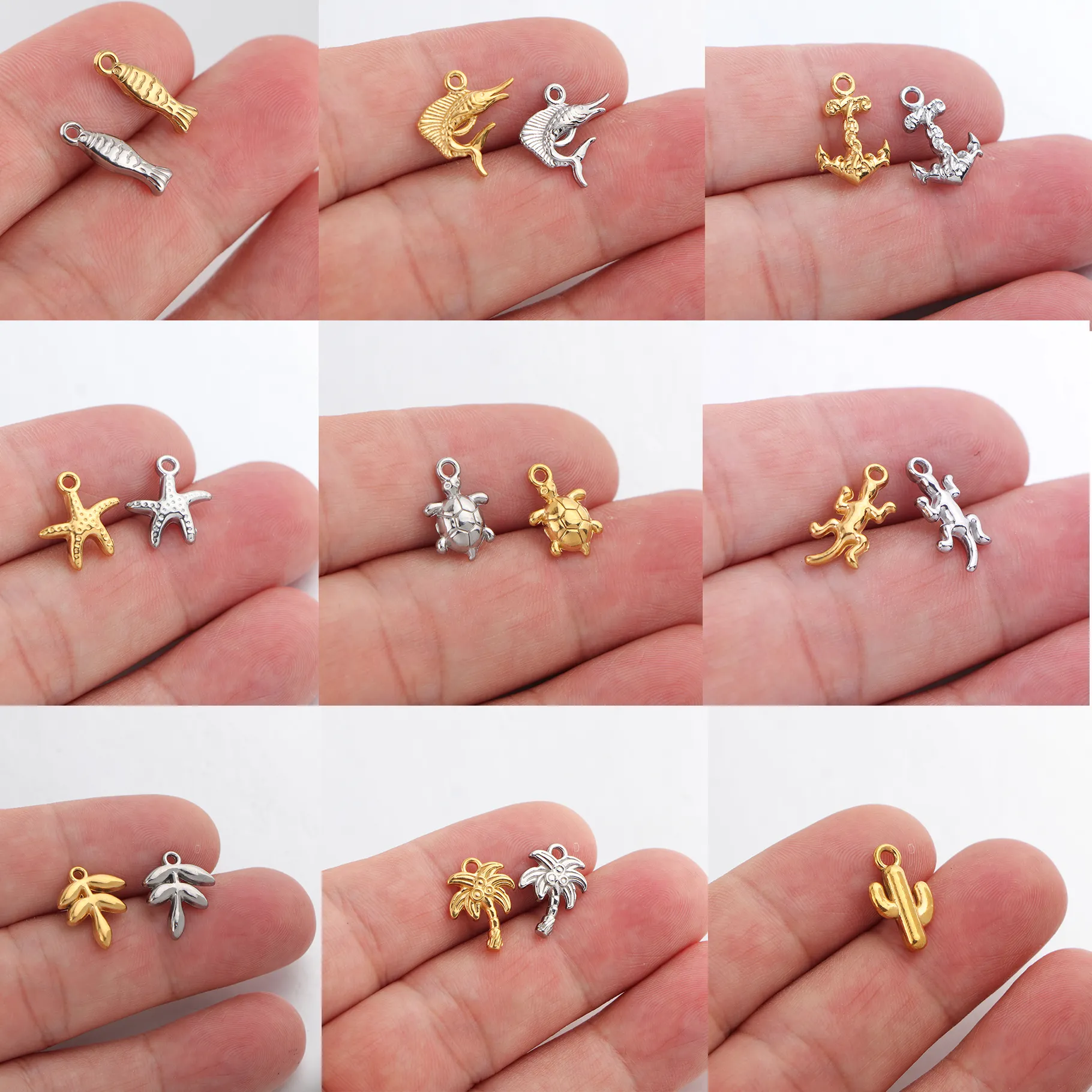 Authentic 10Pcs Turtle Starfish Fish Tropical Tree Anchor Tortoise Pepper Charms Mini Pendants For Diy Jewelry Making