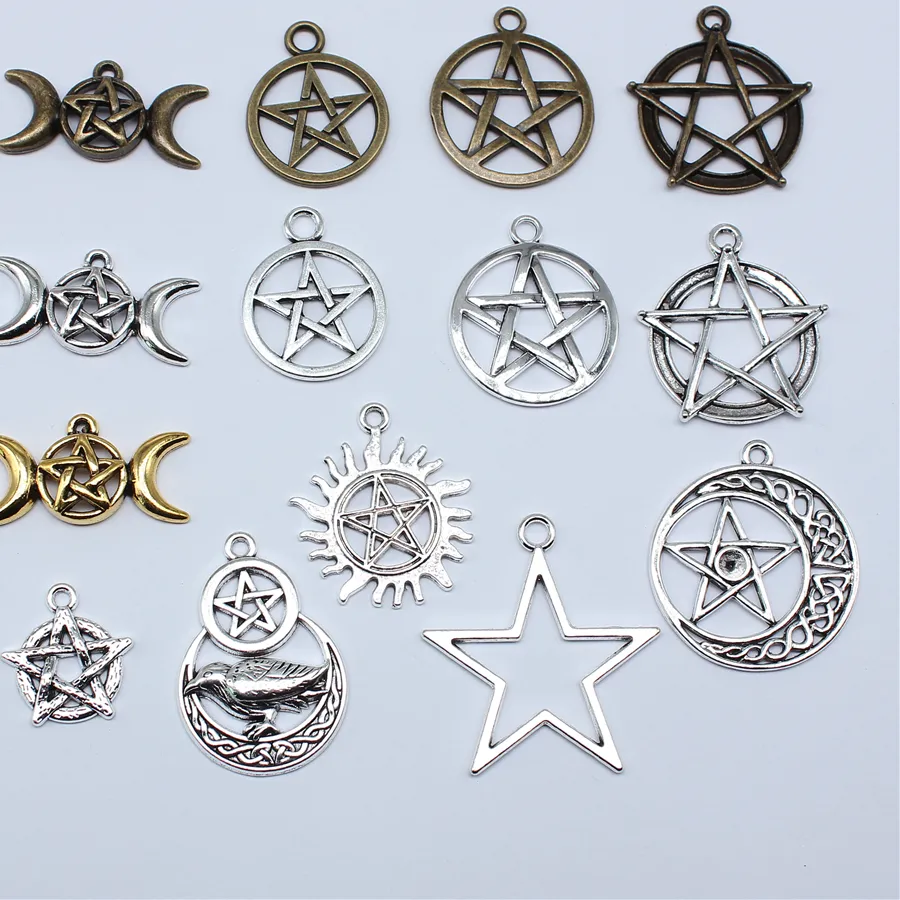 Authentic 10pcs Charms Witch Star Pentagram Tibetan Bronze Silver Color Pendants Antique Jewelry Making DIY Handmade Craft Pendant