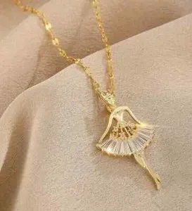Authentic 0.50Ct Lab Created Diamond Dancing Girl Women's Pendant 14K Yellow Gold Plated