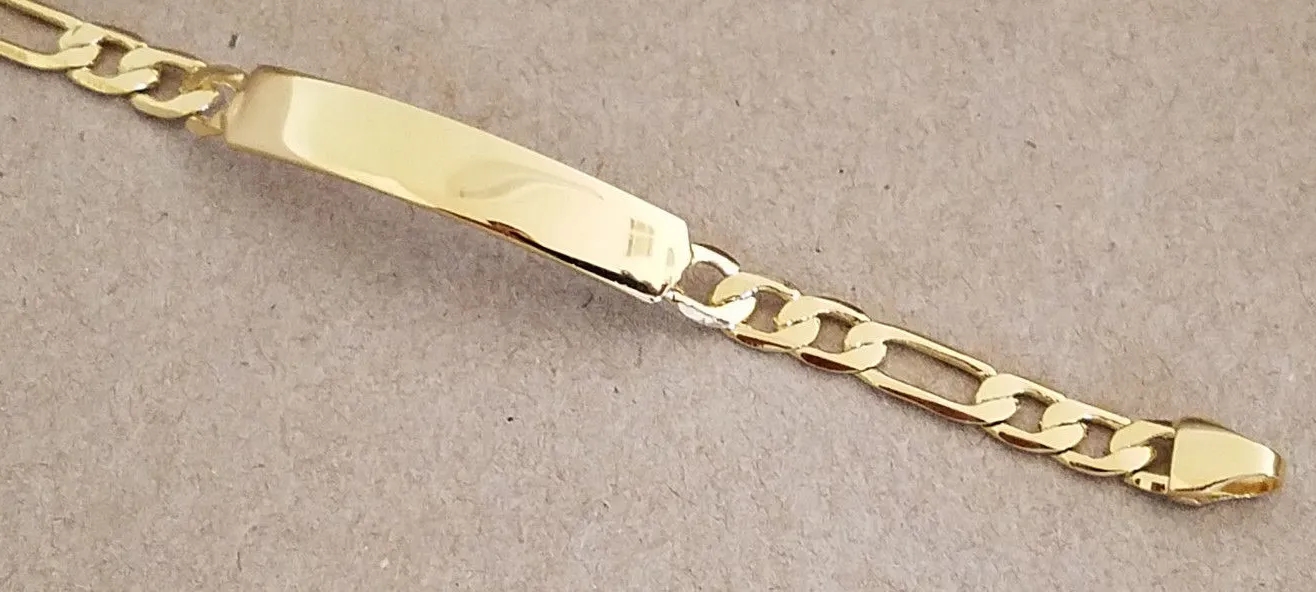Authentic Baby Girl's Boy's Plain ID Bracelet Figaro Chain Yellow Gold Plated 5.5 in. Long