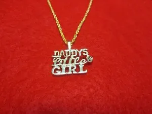 Authentic 14KT GOLD PLATED DADDY'S LITTLE GIRL WORD PENDANT CHARM & 24" ROPE CHAIN - 2391