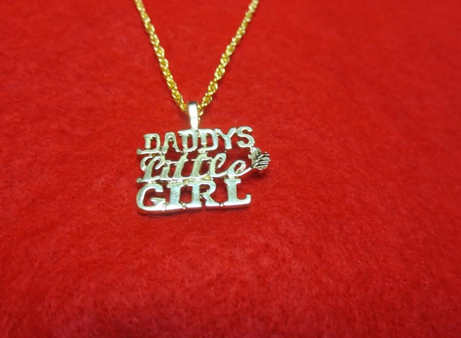 Authentic 14KT GOLD PLATED DADDY'S LITTLE GIRL WORD PENDANT CHARM & 18" ROPE CHAIN - 2391