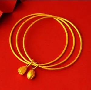 Authentic Girl's Lotus 22K 23K 24K Thai Gold Necklace Gold Plated Bracelet/19.2G