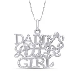 Authentic Daddy's Little Girl Message Pendant 18" Necklace 14K White Gold Plated Sterling