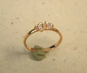 Authentic Lady's Girl's Rose Gold Plated 2 Hearts & 2 Clear CZ's Fashion Ring Size 7.75