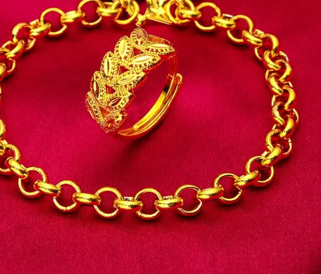 Authentic Girl's Heart  22K 23K 24K Thai Baht Yellow Gold Plated Bracelet Jewelry Set