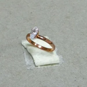 Authentic Lady Girl's Rose Pink Gold Plated Marquise Solitaire Ring Clear CZ Size 7 
