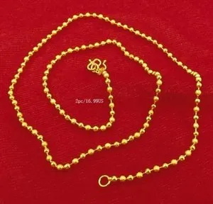 Authentic Girl's Bead 22K 24K Thai Yellow Gold Plated Necklace 18 inch Jewelry /2mm18"/2pc