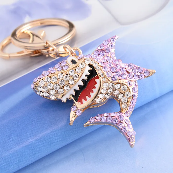 Authentic 1 pcs  Over 20 Colors Crystal Animal Keychain Unique Design Rhinestone Fish Keyrings Jewelry Women Girls Bag Pendant Charms Accessories